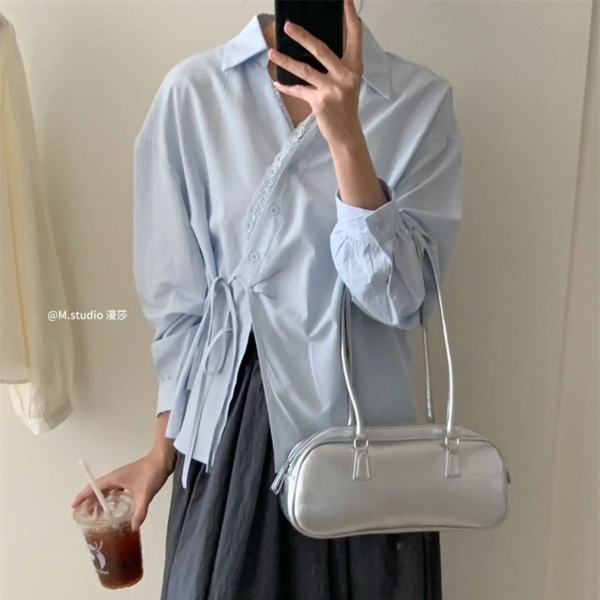 Long Sleeve Shirts Womens Chiffon Ruffled Oversized Button Down Preppy Style Youthful Sweet Sexy Street Daily Wear Trendy