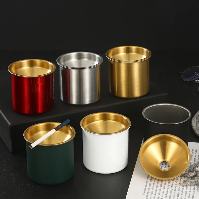 House Ashtray Round Windproof Stainless Steel Smokeless Cigar Ashtray Terrace Indoor Home Decoration Outdoor stainless steel ashtray metal ashtray