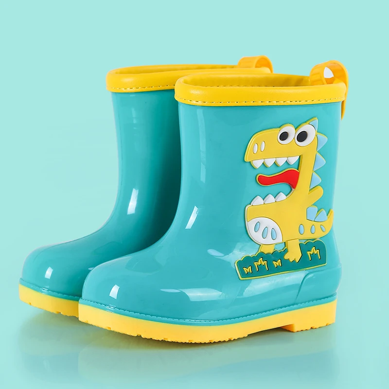 Children Boots Rain Boots Kids Girl 3D Dinosaur Boys Plush Warm Ankle Waterproof Toddler Water