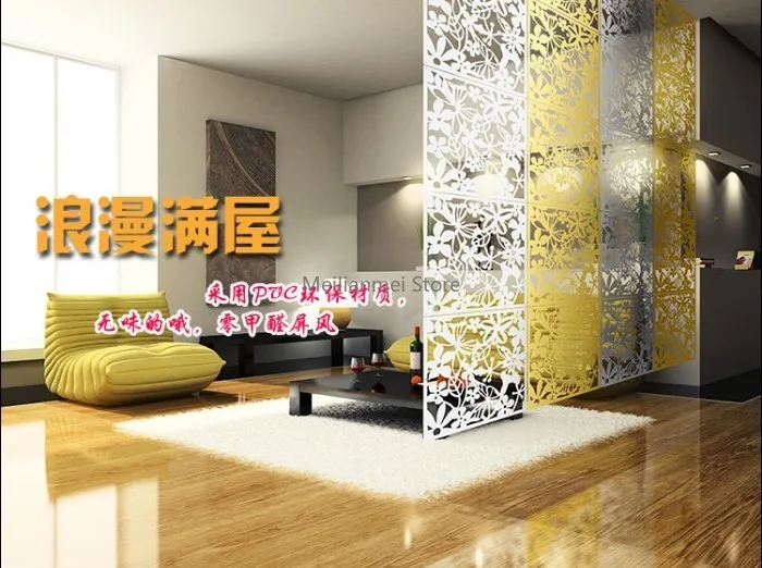 Room Divider Screen Chinese Folding Screen 8 PCs Living Room Decoration Hanging Panel Butterfly Flower and Bird PVC