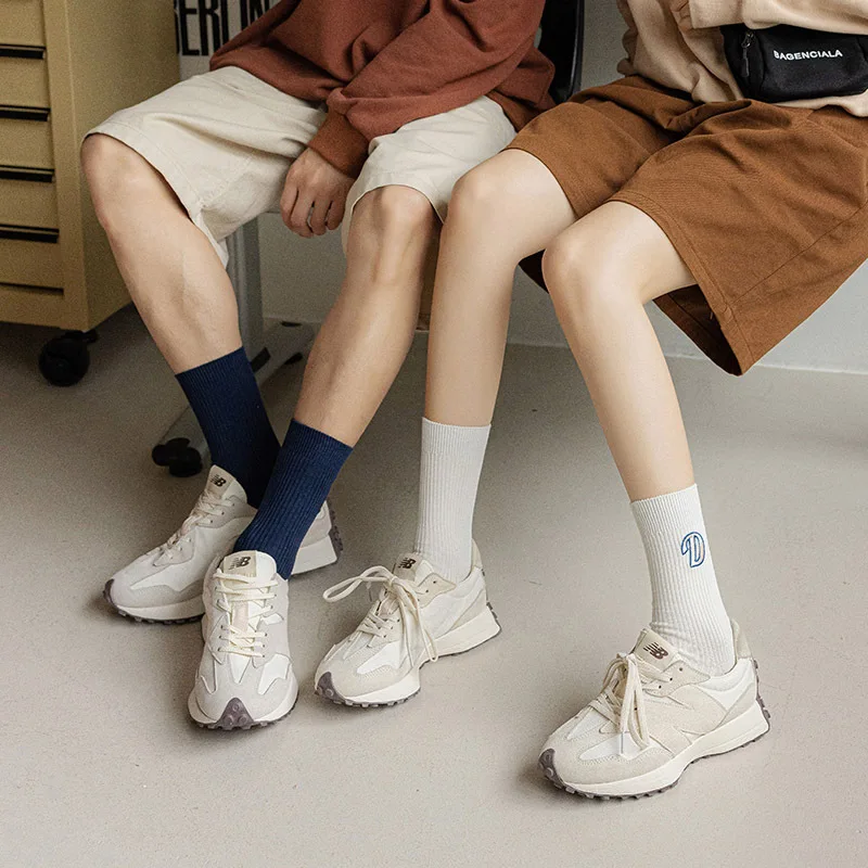 

Stripe Retro Men Socks Letter Ribbed Cotton Sock Man Navy White Long Adult Sock Spring Utumn Casual Soft Sport Couples Soft Sock