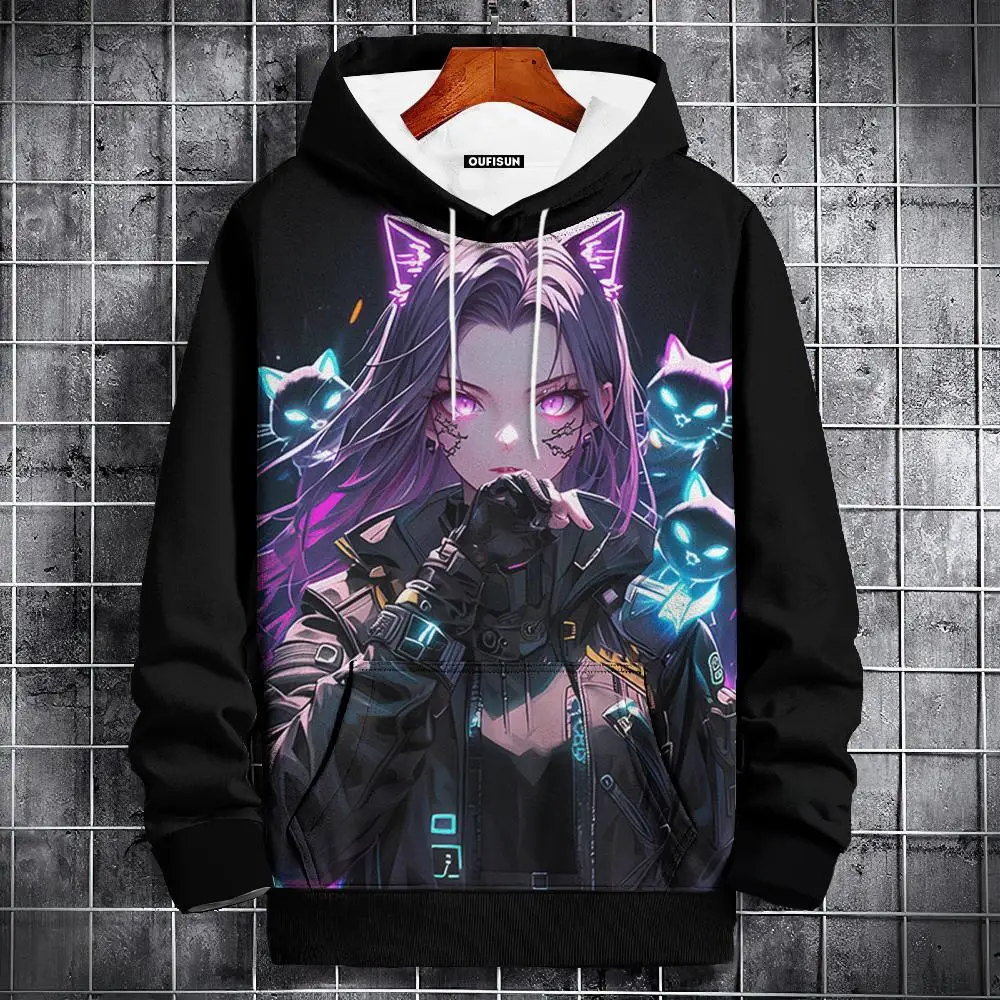 Anime Graphic Hoodie for Men – Oversized Hip-Hop Streetwear Pullover