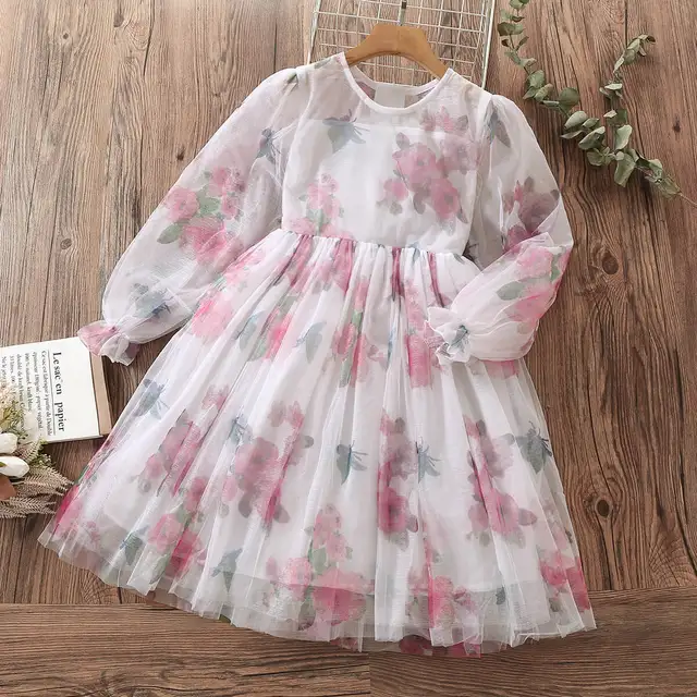 Spring Girls Princess Dress Long Sleeve Children Clothing Floral Sweet Family Party Wear Tulle Baby Girls Dress Vestidos 3-14Y zhuguang