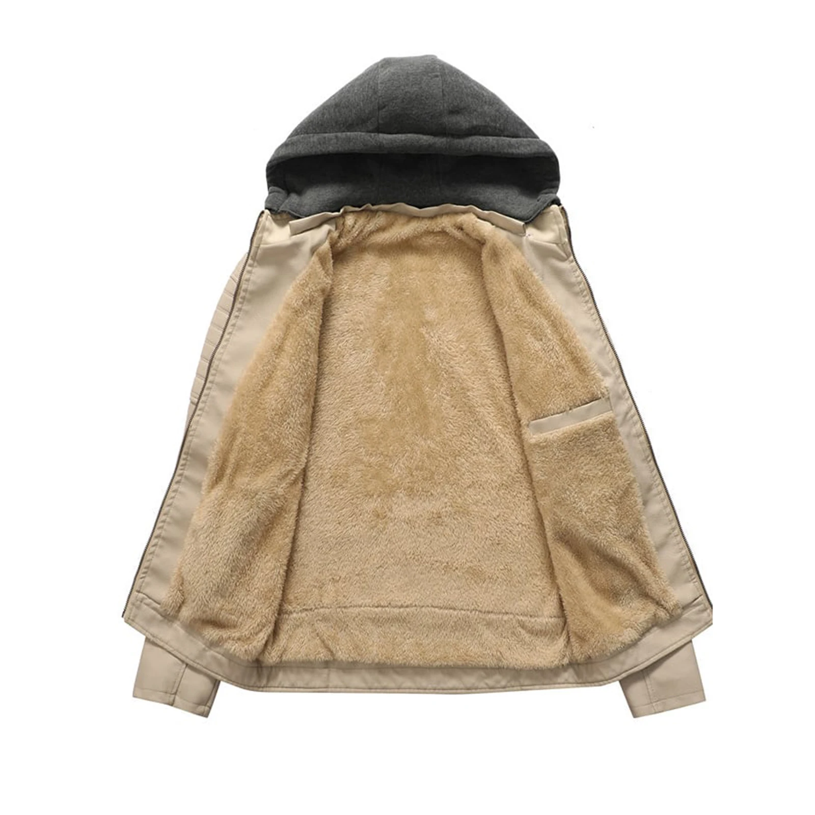 Men's Solid Color Hooded Jacket - Pocket Detail