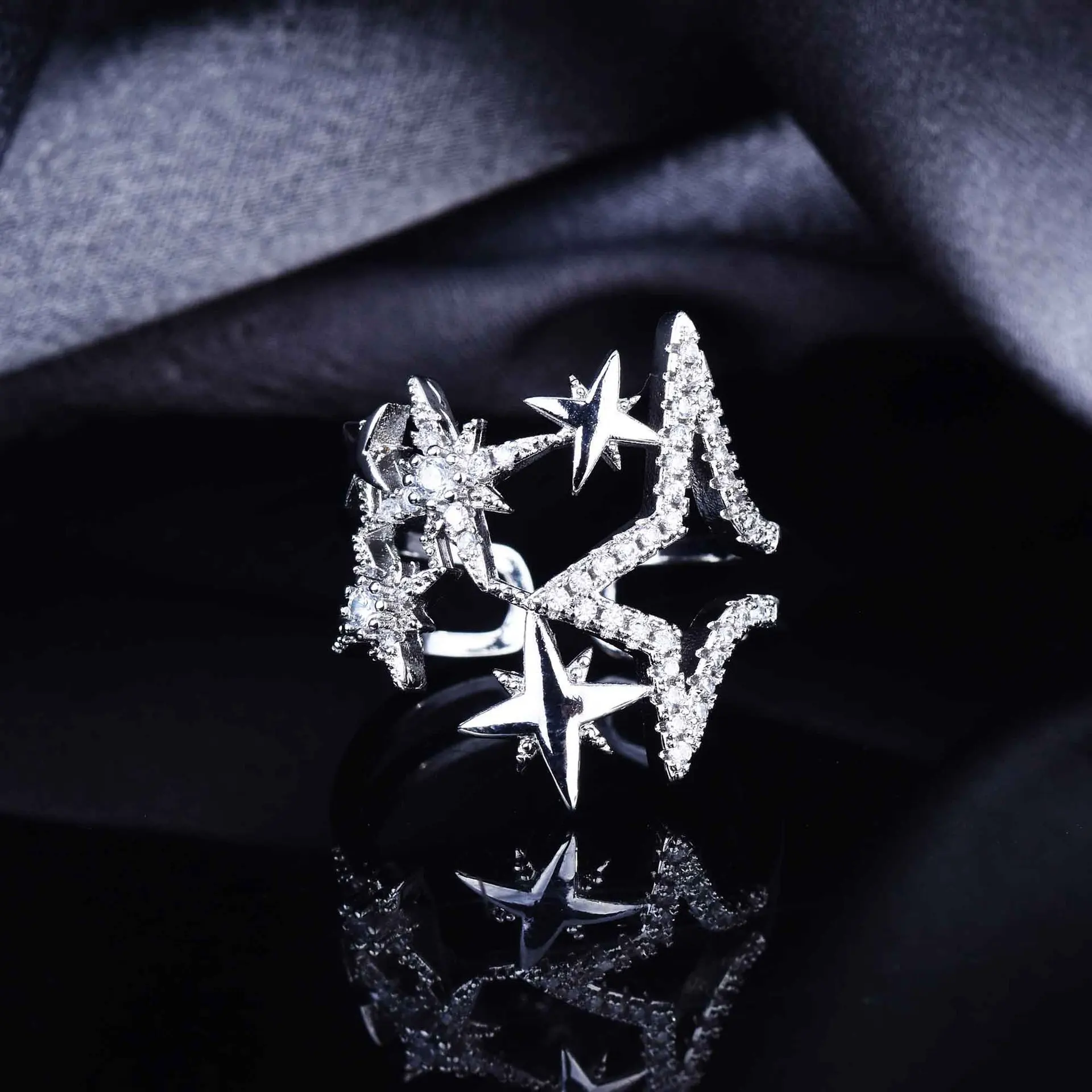 

Женское кольцо с пятиконечной звездой, регулируемое кольцо с цирконом, 2022