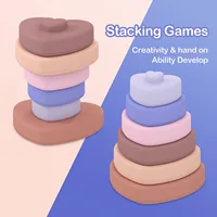 TYRY.HU 6pcs Baby Silicone Building Block Infant Montessori Cartoon Heart Shaped Stacking Soft Block Kids Silicone Teething Toys 2