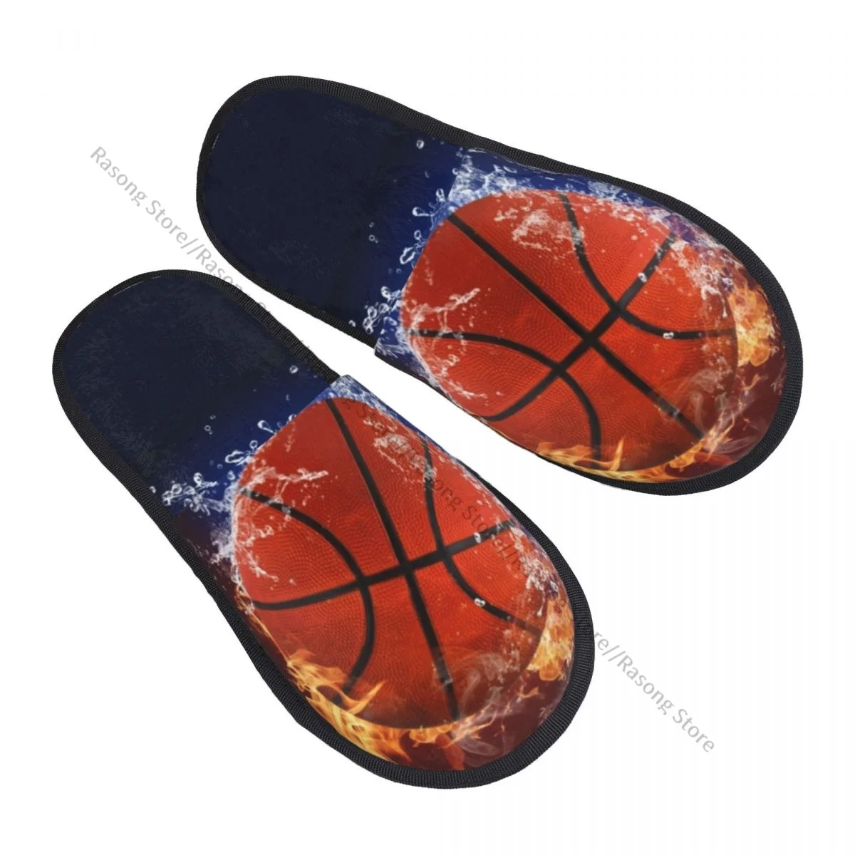 

Winter Slipper Woman Man Fluffy Warm Slippers Basketball Ball In Fire Flames House Slippers Shoes