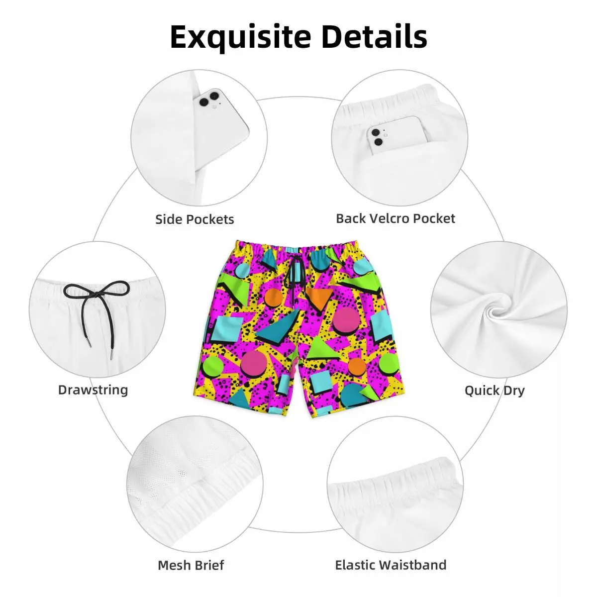Men Board Shorts Classic Awful 90's Neon Cute Hawaii Swim Trunks Comfortable Running Surf Hot Sale Plus Size Beach Short Pants 5