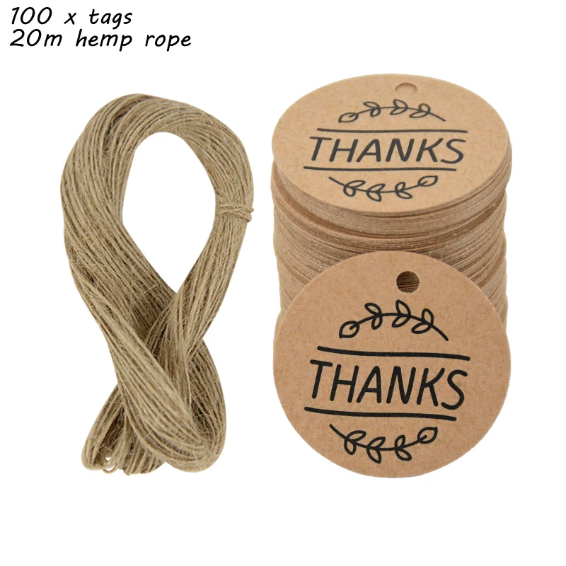 Bulk Set of 100 Handmade Kraft Paper Gift Tags with Hemp Ropes