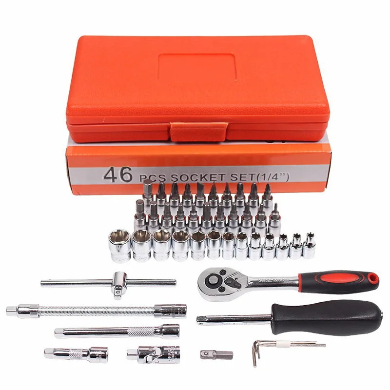 

46pcs/set Carbon Steel Combination Set Dropshipping Wrench Socket Spanner Screwdriver Household Motorcycle Car Repair Tool