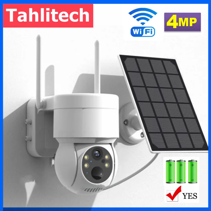 4MP WiFi Solar Camera Outdoor Night Vision PTZ IP Camera With Solar Panel Recharge Battery 4MP CCTV Video Surveillance Cameras