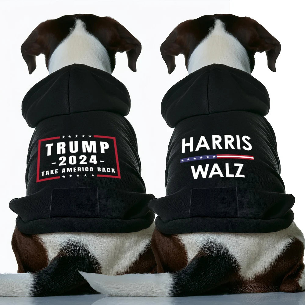 Sweat à capuche chiens imprimé président américain (Trump 2024 ou Harris Walz) - 2025 - Doglovedesign : Vêtement et accessoires pour chiens