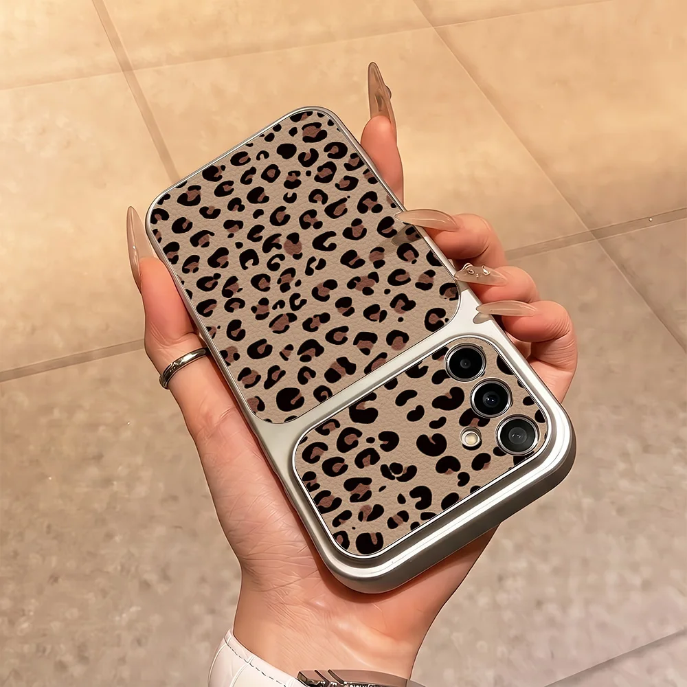 Classic Brown Leopard Print Retro Cool Style Lychee Texture Phone Case