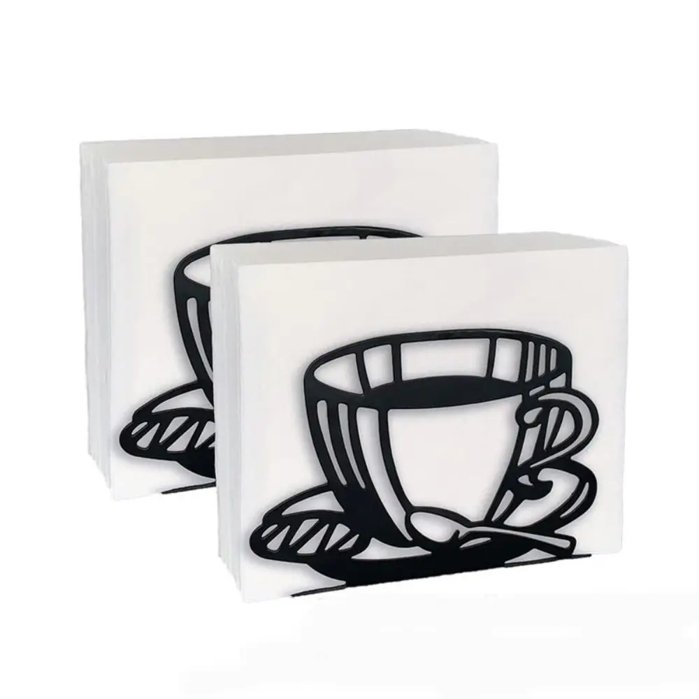 Standing Napkin Dispenser for Table Black Stainless Steel Coffee Cup Theme Napkin Holder 5.1*3.9*1.57 Inches Home Decors napkin dispenser