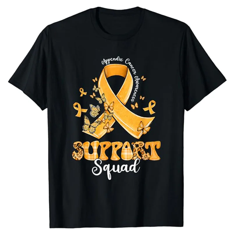 

Support Squad Amber Ribbon Appendix Cancer Awareness T-Shirt Appendix Cancer Warrior Tee Top Be Kind Short Sleeve Blouses Gifts