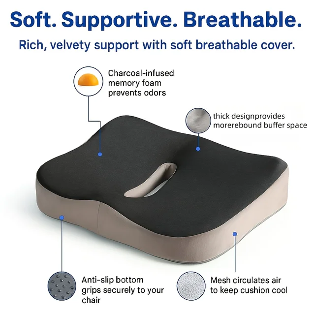 Coussin de siège en mousse à mémoire de forme, avec un coussin de pression ergonomique à rainure centrale 5