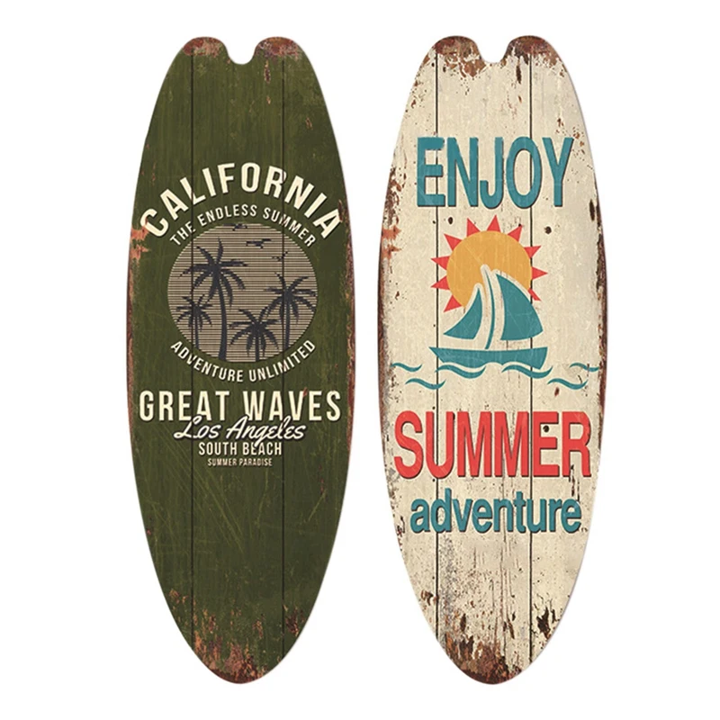 String Festival Bar Home Decor 2Pcs Vintage Wooden Sign Surfboard Wooden Sign Beach Style Hanging