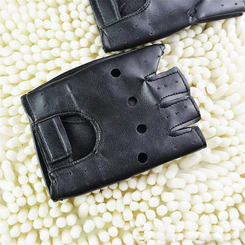 Black Fingerless Gloves PU Faux Leather Goth Cosplay Costume Punk Halloween Performance for Women