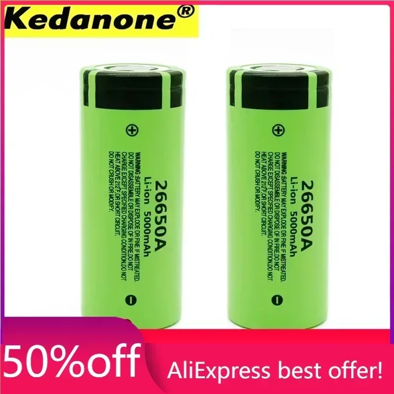 

100% Original New Battery For Panasonic 26650A 3.7V 5000mAh High Capacity 26650 Li-ion Rechargeable Batteries
