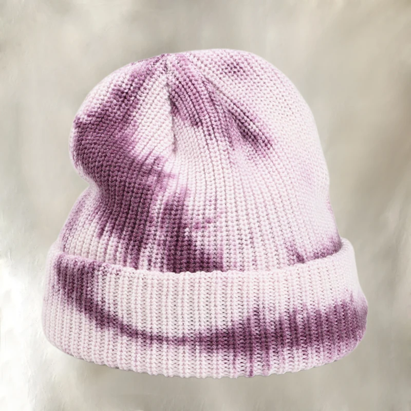 

High Street Tie Dyed Knitted Hat Fashion Contrast Color Men Knitted Hat Retro Warm Hat Korean Women Casual Color Knitted Hat