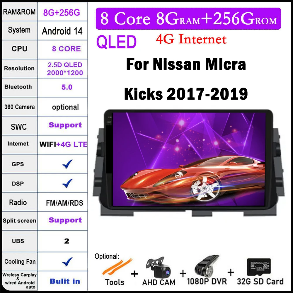 

9 lnch For Nissan Micra Kicks 2017-2019 Car Radio Multimedia Video Player GPS Navigation stereo