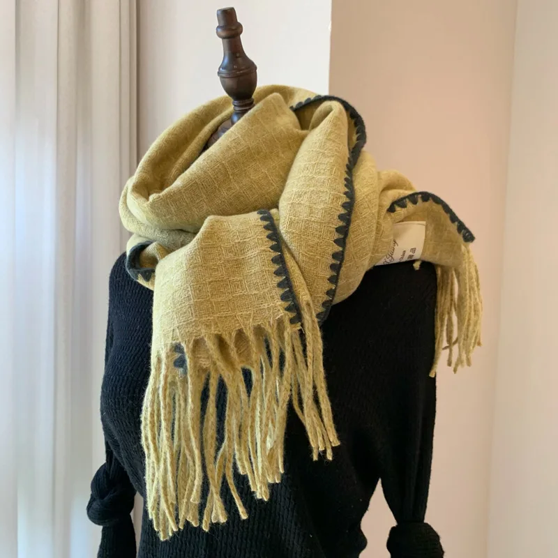 Korean Style Fashion Versatile Scarf Shawl For Women Elegant Knitted Scarf Warm Winter Wrap Lady Classic Tassel bufanda mujer