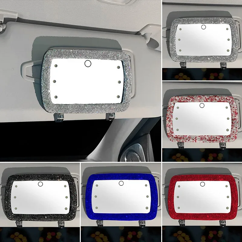 Diamond Crystal Car Interior Mirror Sun Visor Makeup Mirror Auto Combing Make-up HD Bling Car Accessories for Women