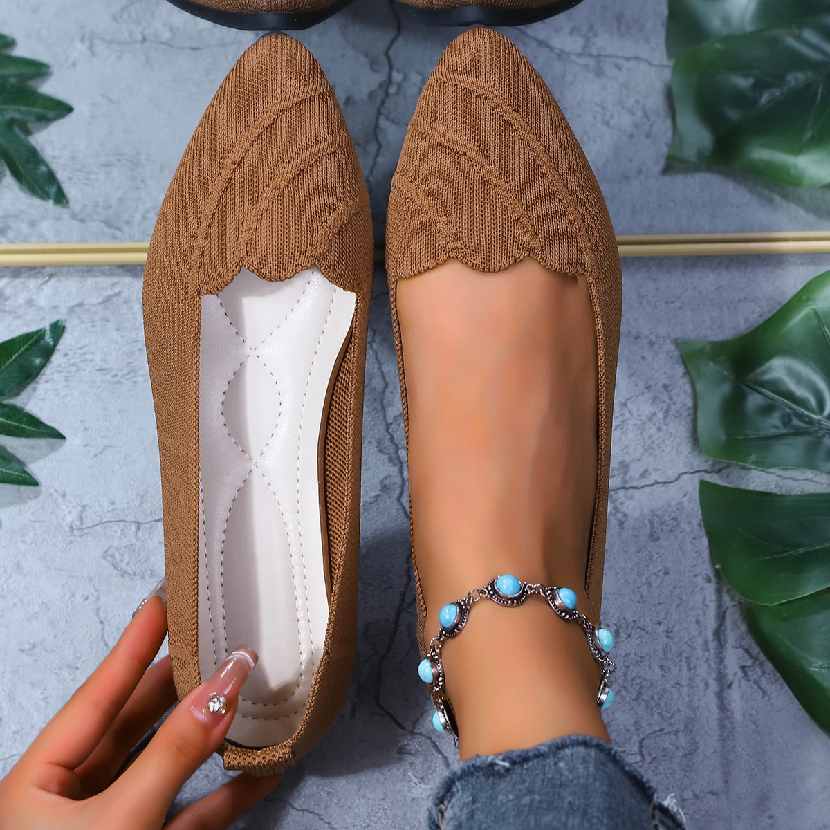 Women Flats Women Solid Slip Designer Casual Breathable Mesh Shoes Women Loafers Comfortable Shoes Pointed Toe Flat Shoes - 3