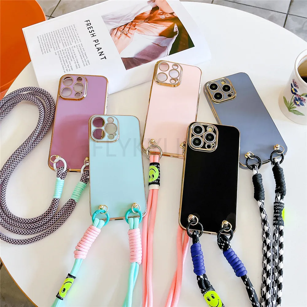 Crossbody Strap Lanyard Phone Case with Soft Silicon Plating and Shockproof Back Cover