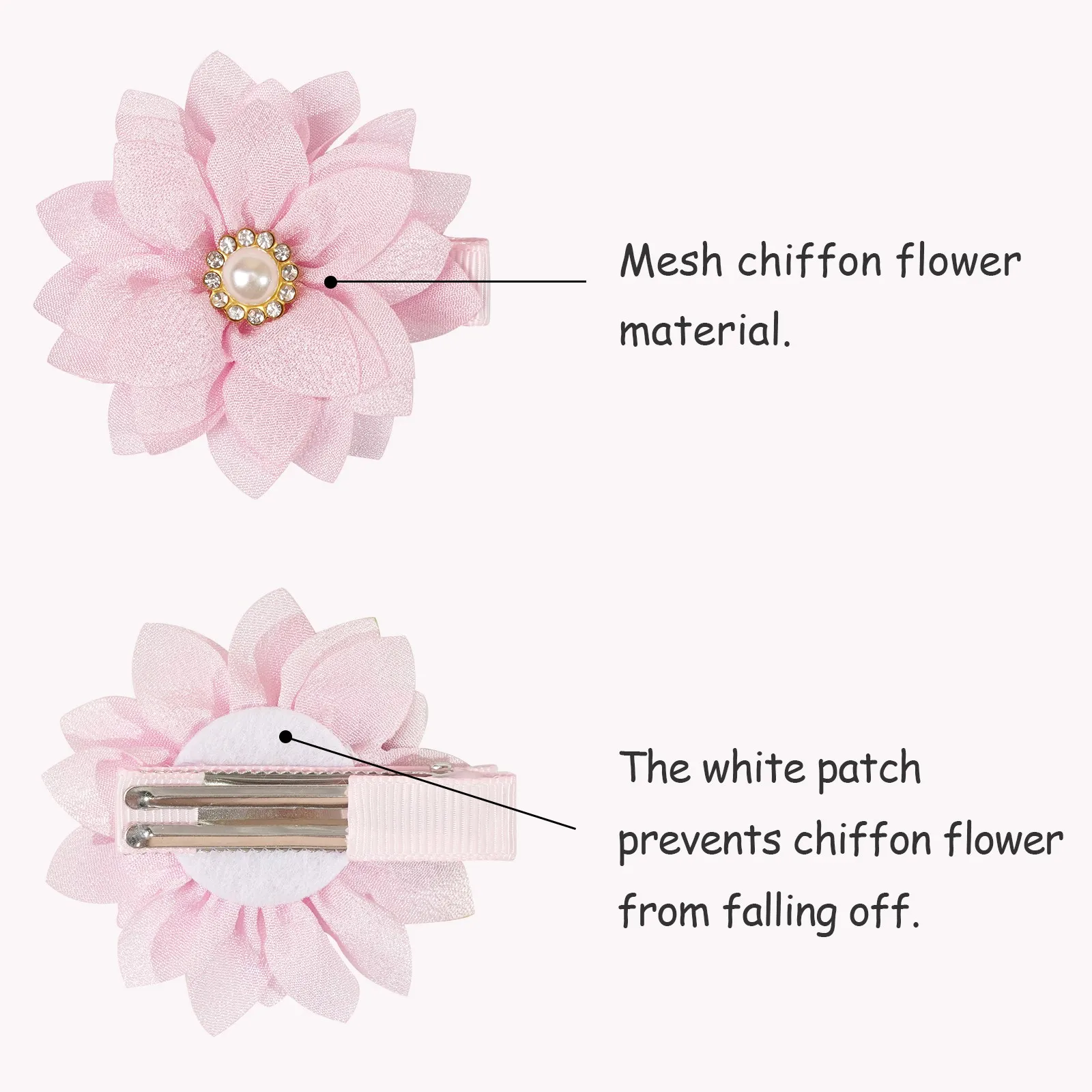 12 Stück 2-Zoll Chiffon-Blumen Haarspangen mit Strass Feine Kleine Haarklammern für Mädchen Party Schulanfang Haaraccessoires – Detail 4