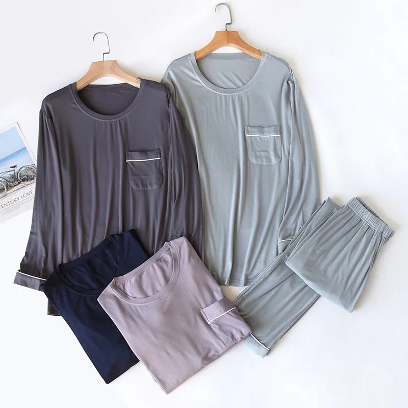 

Pajamas Set for Men's Spring and Autumn Modal Cotton Long-sleeved Home Clothes Men's Loose Style Fashion Nightwear Suit
