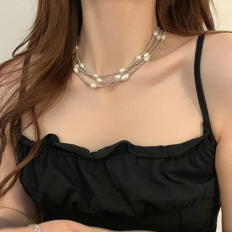 Collier Perles Culture Eau Douce Baroques - Argenté, Avec Topaze Et Labradorite