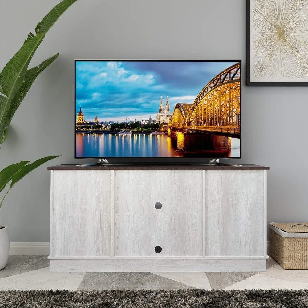 TV Stand, Storage Cabinet with Sliding Barn Doors and Adjustable Shelves, Modern 28”H, Sargent Oak 6