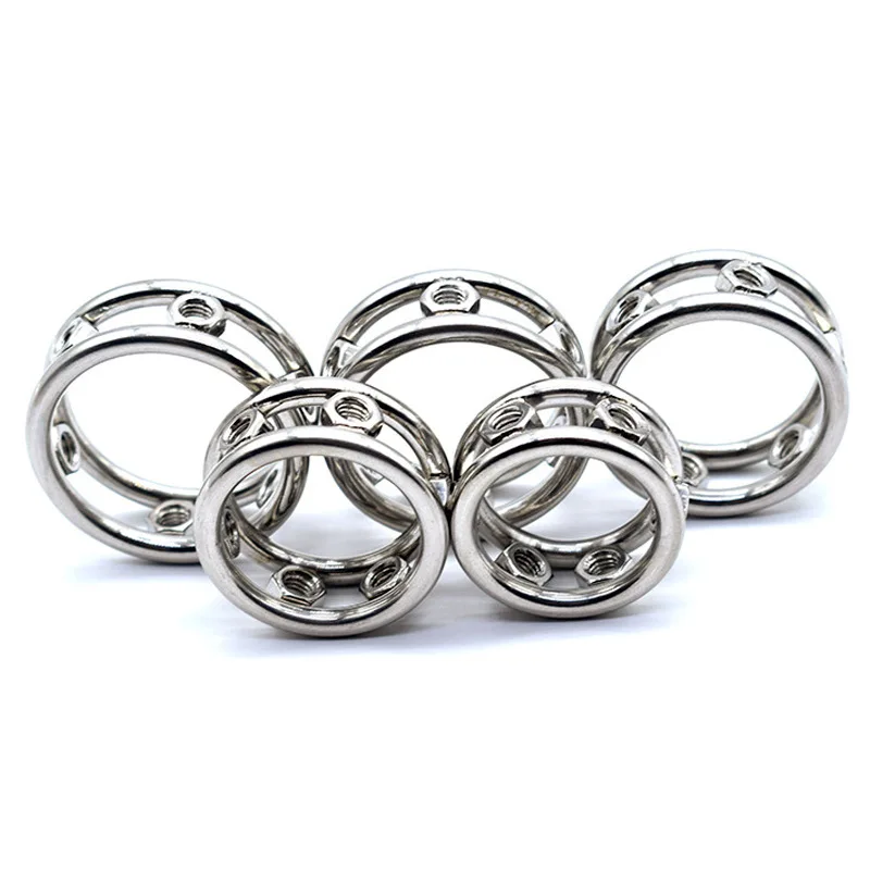 Penis cock ring stainless steel imitation ring metal penis ring with rivet lock cock male erection delay time bondage BDSM sex toy for man