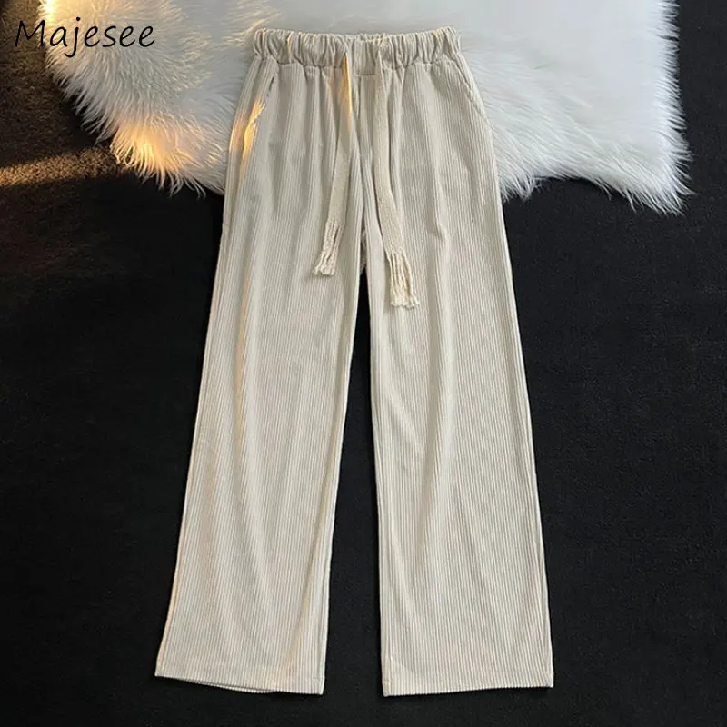 

Casual Pants Men Japanese Streetwear Drawstring Designer Pure Color Retro Kpop College Autumn Corduroy Chic Trousers Pantalones