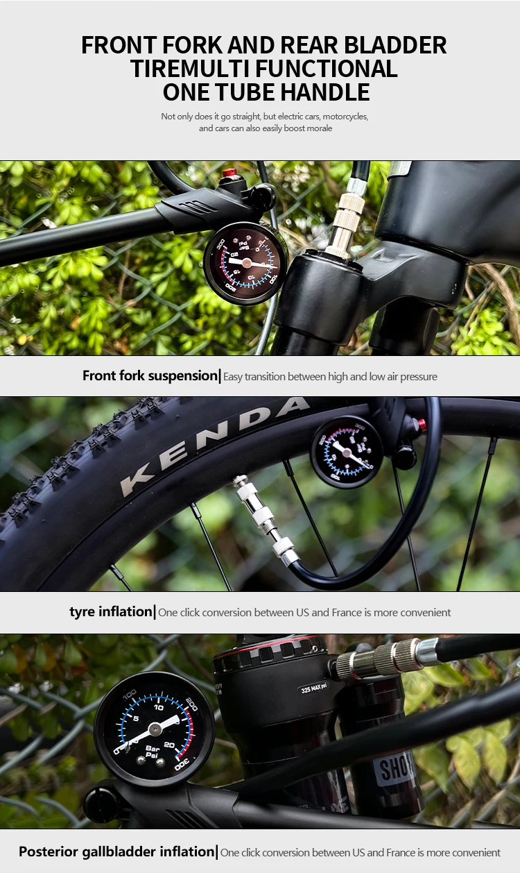 TANKE-Tragbare Fahrrad-Luftpumpe, 300 psi Hochdruck mit Manometer, für Gabel-Hinterradaufhängung, Stoßdämpfer, Mountainbike-Pumpenrad – Detail 4