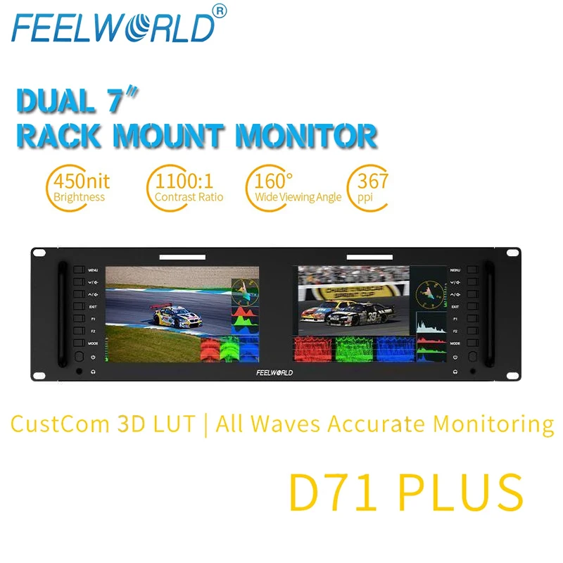 Feelworld D71 Plus Doppio Pannello Lcd Full Hd Da 7 Pollici 1920X1200 3Ru Sdi Hdmi Monitor Per Montaggio Su Rack Ips Con Forma D'Onda Accurata 3D Lut