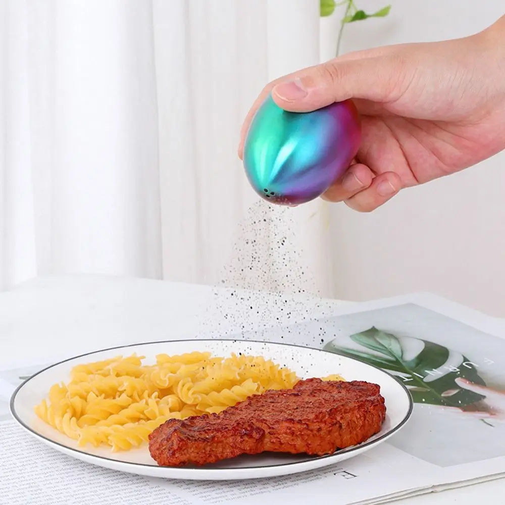 Egg Shape Stainless Steel Condiment Jar Utensils Salt Pepper Shaker for Cooking Upright 3-hole Kitchen Seasoning Container
