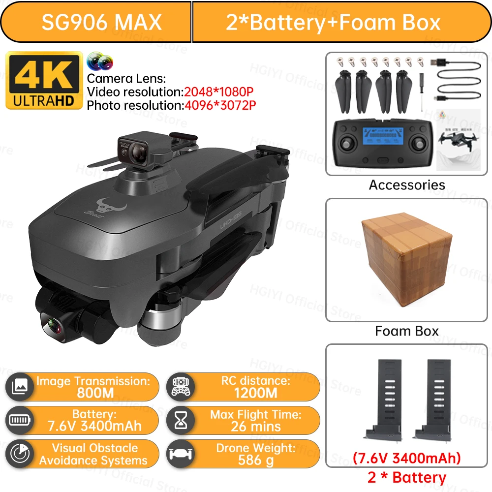 gopro drone HGIYI SG906 MAX2 5000mAH GPS Drone 4K Professional Camera with 3-Axis Gimbal 360 Obstacle Avoidance 906 MAX Brushless Quadcopter best drone with camera Camera Drones