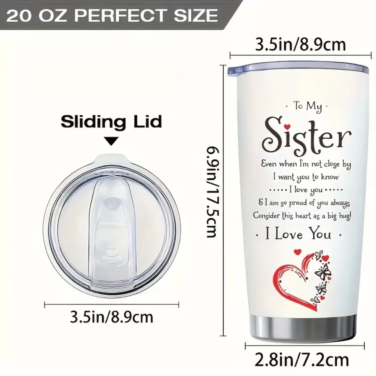 Sister's special 20 ounce stainless steel insulated cup, with lid, gift for Sister , reusable, multifunctional insulated travel