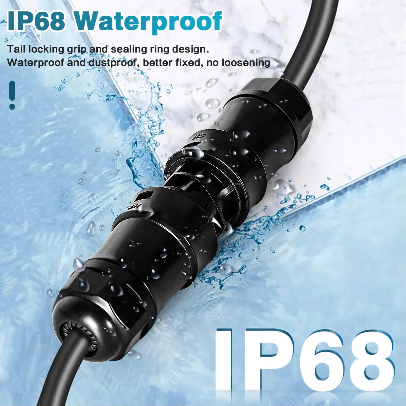 IP68 Waterproof 3-Pin Connector for Solar Grid Tie Inverters and PV Panels