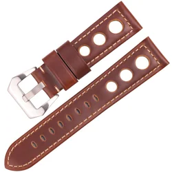 Vintage Genuine Leather Watch Strap - Retro Cowhide Band with Stainless Steel Pin Buckle - 22mm (Dark Brown)