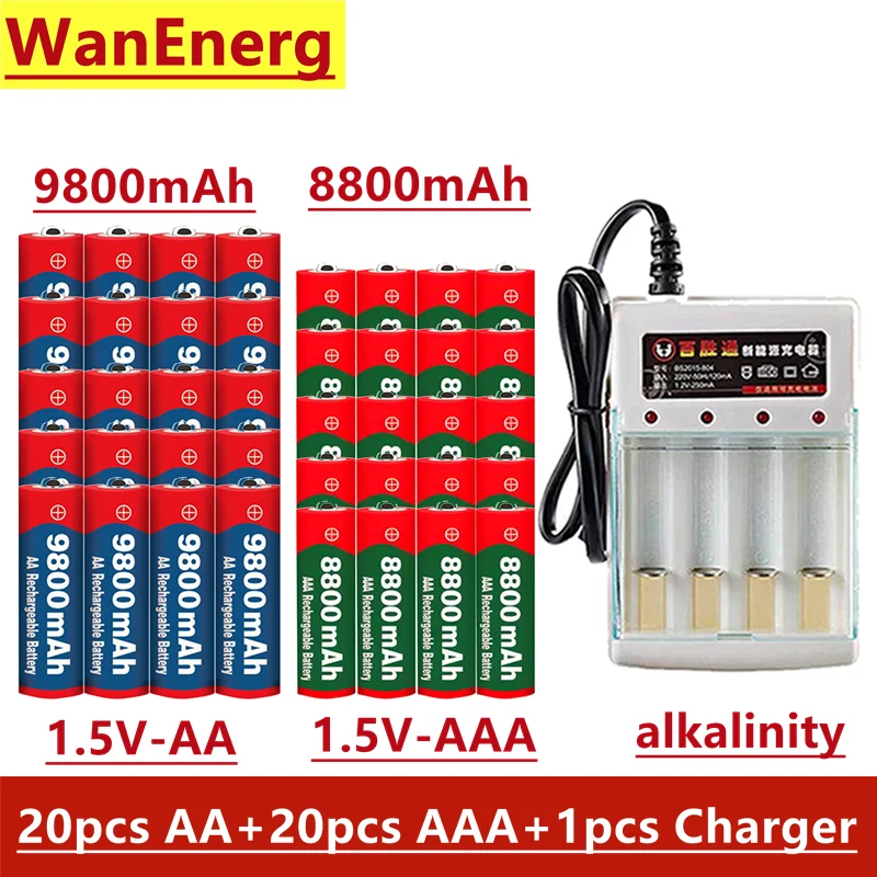 1.5V rechargeable battery, AAA 8800mah + AA 9800mah, alkaline technology, suitable for remote control, toys / computers, etc