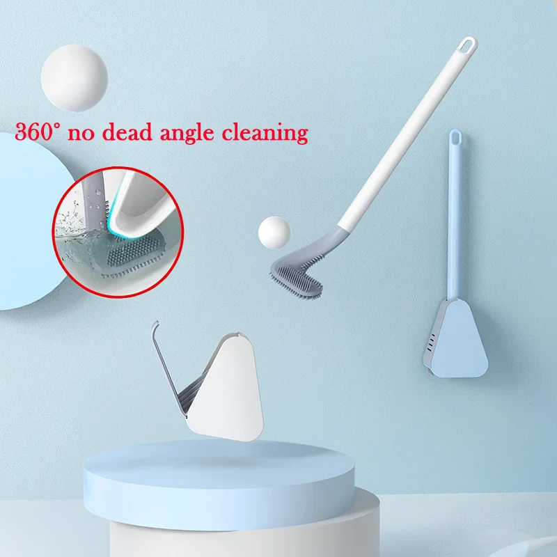 

Toilet Brush Golf Silicone Belt Stand Set Long Handle Curved Toilet Dead Corner Cleaning Black Modern HygieneBathroomAccessories
