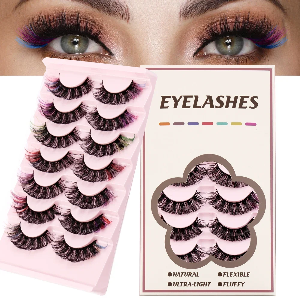 

7 Pairs Color Mink False Eyelashes 8D Faux Natural long Fluffy for eyelash extension Drama Soft Colored fake Lashes make up