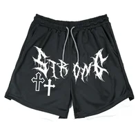 Men's Double Layer 2-in-1 Shorts Summer Gothic High Street Shorts Compression Quick Dry Breathable Fitness Joggers Casual Short 2