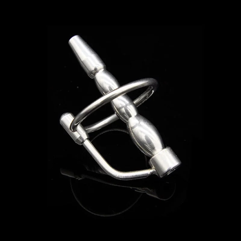 Penis Sex Toys Male Stainless Steel Hollow Urethral Dilator Sounding Penis Plug with Glans Ring Chastity Stretcher