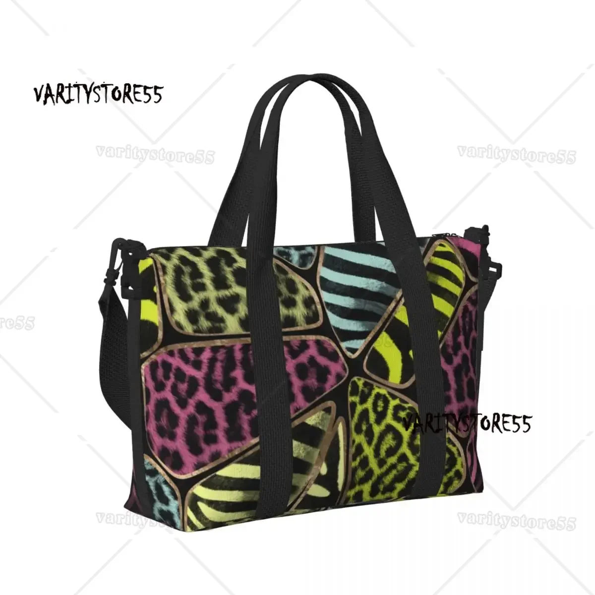 Large Colorful Animal Print Tote Bag for Women Leopard and Zebra Shoulder Shopping Gym Beach Travel Bag