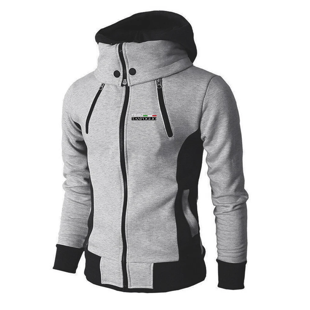 Tanfoglio Cotton Long Sleeve Hoodies Men Double Zipper Hooded Sweatshirt