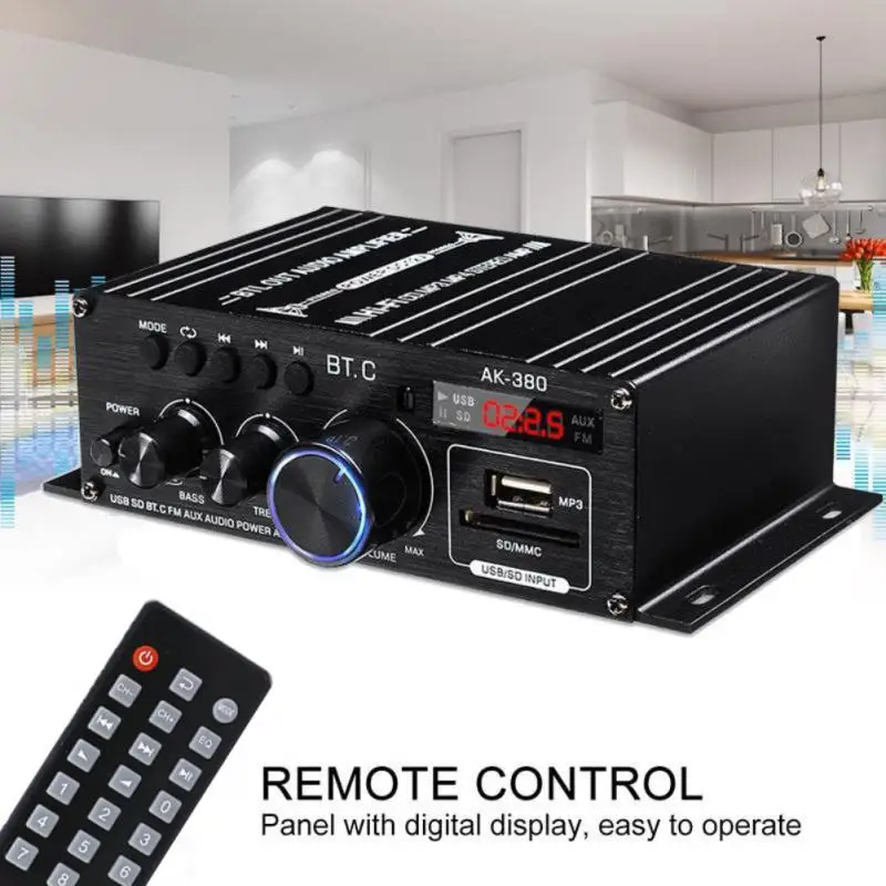 AK380 800W Power Amplifier Audio Karaoke Home Theater Amplifier 2 Channel Bluetooth-compatible Class Amplifier USB/SD AUX Input sub amp